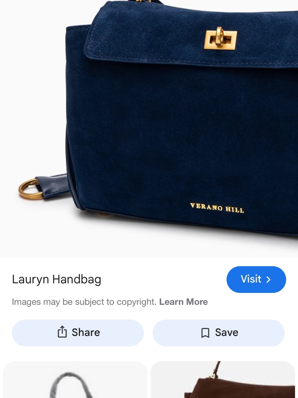 Navy Suede Top-Handle Satchel with Gold Hardware - Picture 6 of 6